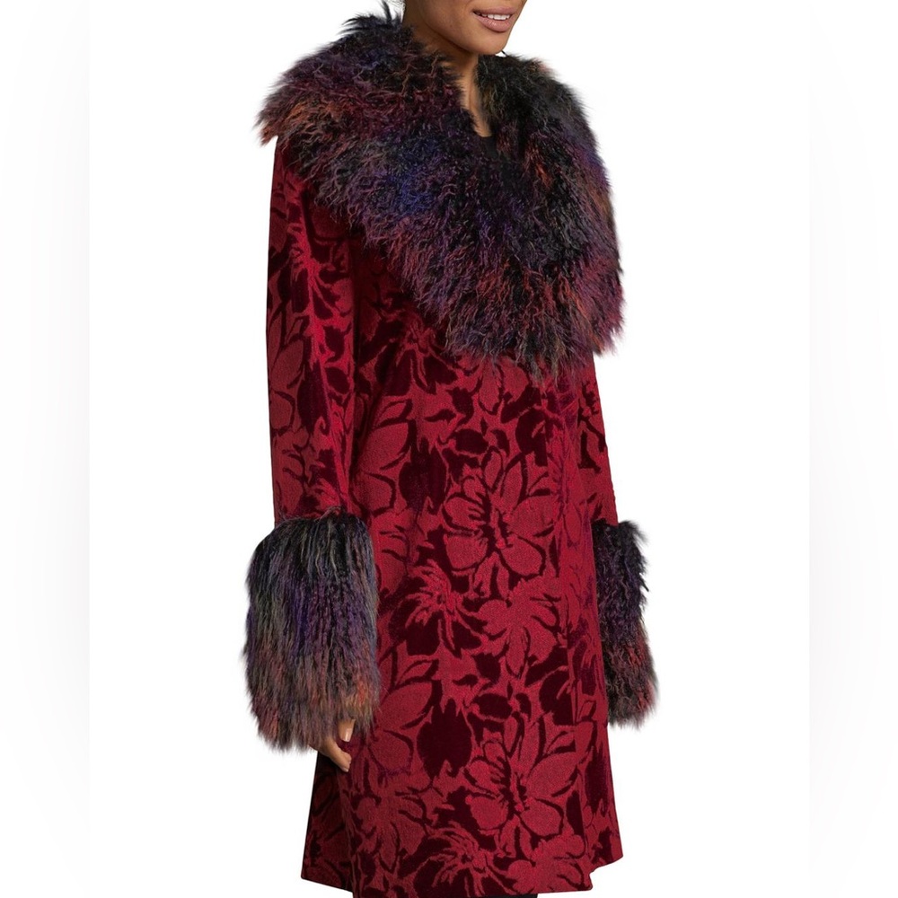 Anna Sui Red and Black Textured Coat